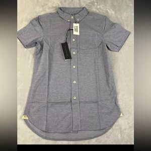 Nifty genius mens short sleeve blue buttton up shirt size XS